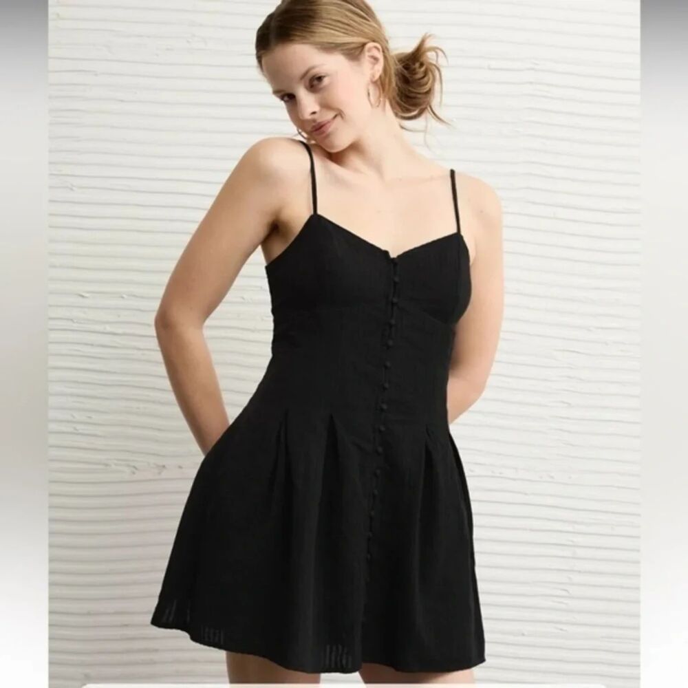 American Eagle AE Sweetheart Button-Up Mini Dress XS Cotton/Linen